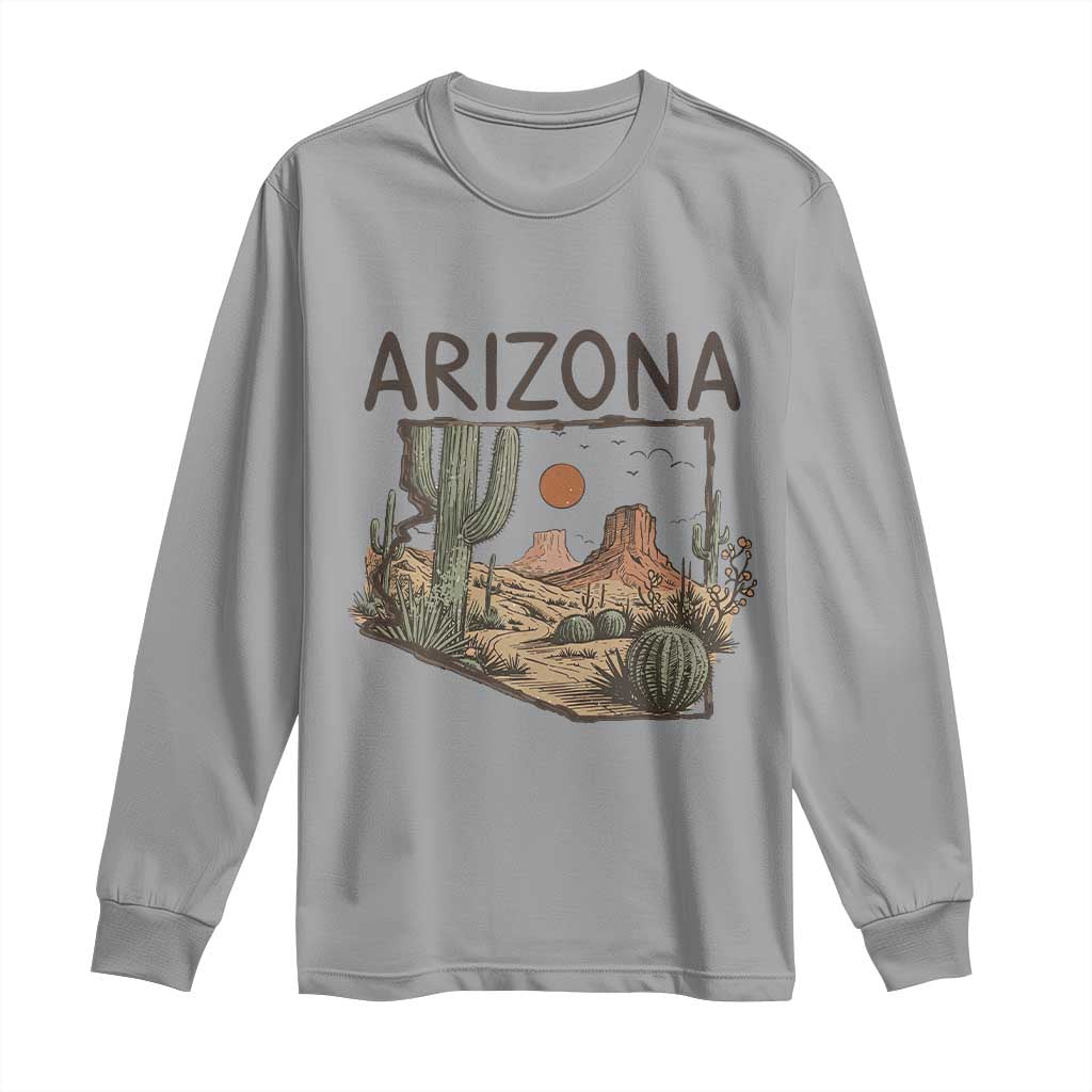 Arizona State Map Desert Landscape Cactus Southwest Long Sleeve Shirt