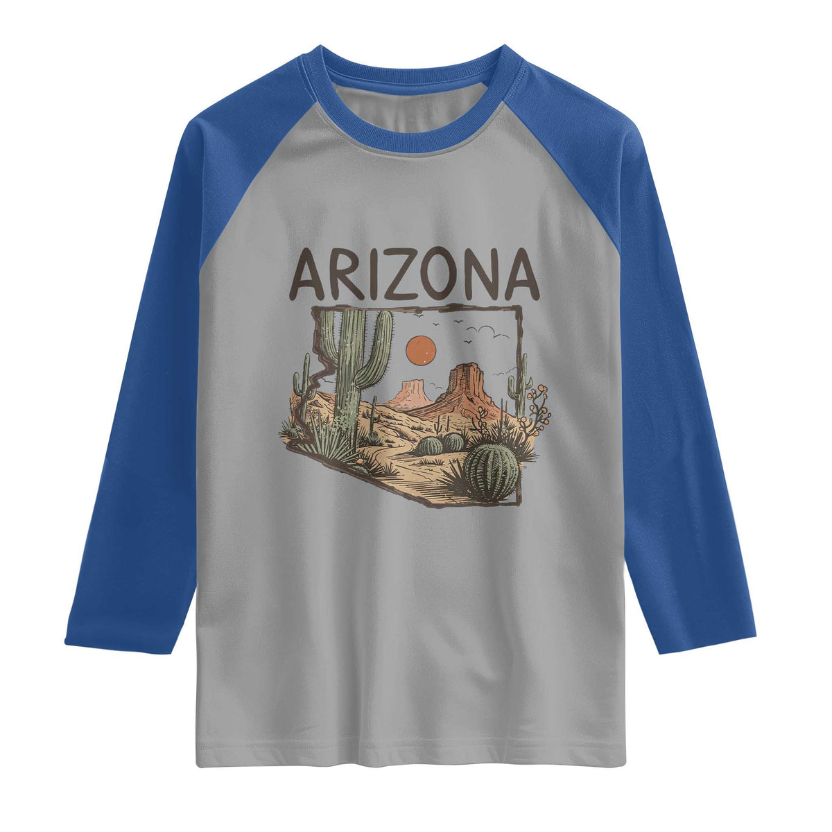 Arizona State Map Desert Landscape Cactus Southwest Raglan Shirt