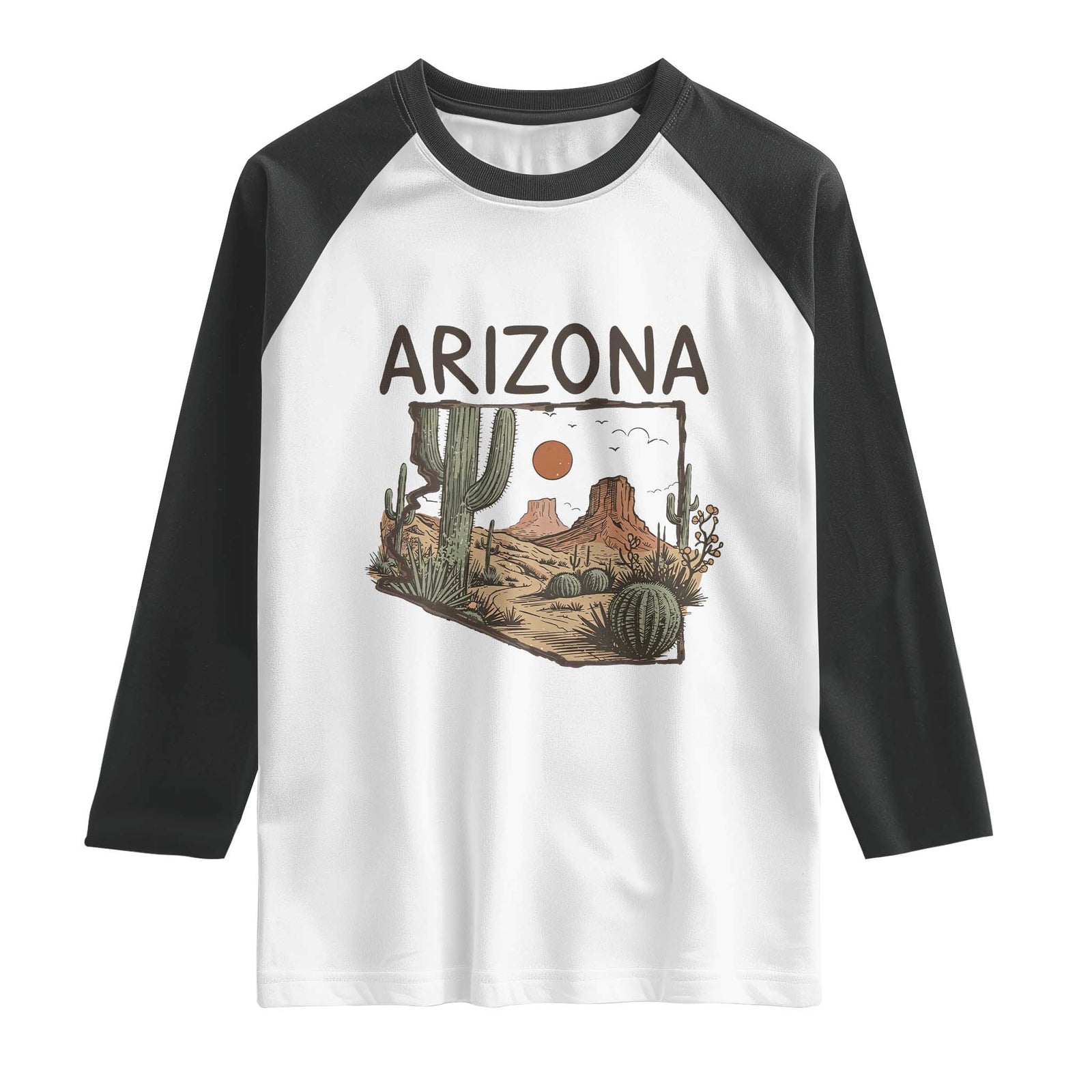 Arizona State Map Desert Landscape Cactus Southwest Raglan Shirt TS14 White Black Print Your Wear