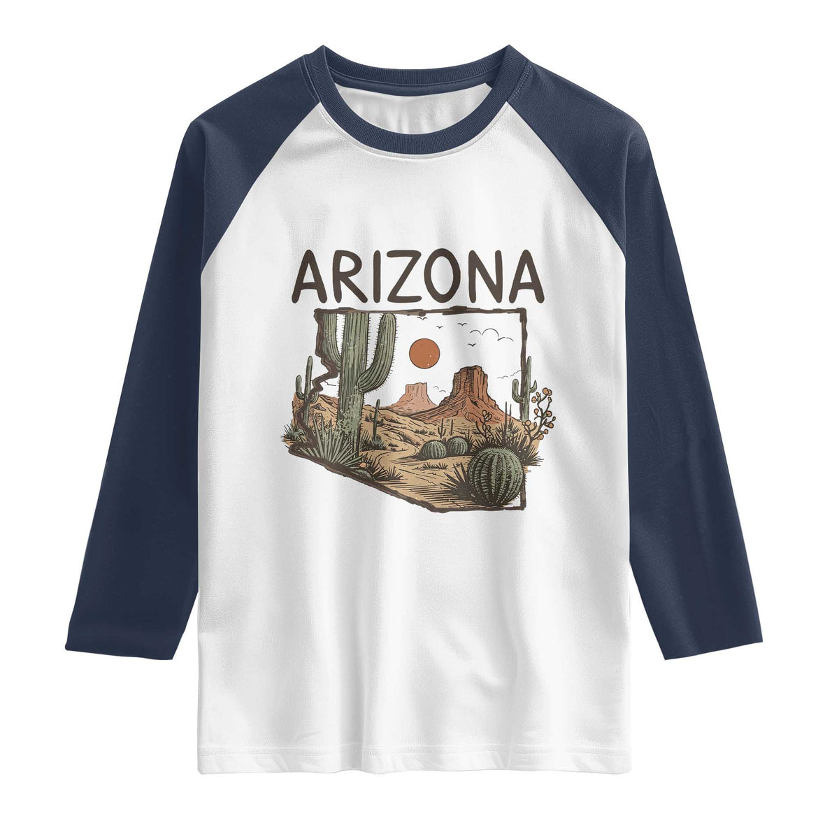 Arizona State Map Desert Landscape Cactus Southwest Raglan Shirt