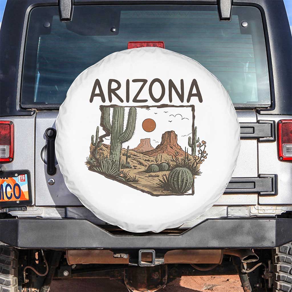 Arizona State Map Desert Landscape Cactus Southwest Spare Tire Cover TS14 No hole White Print Your Wear