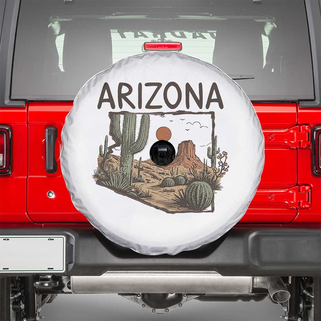 Arizona State Map Desert Landscape Cactus Southwest Spare Tire Cover TS14 White Print Your Wear