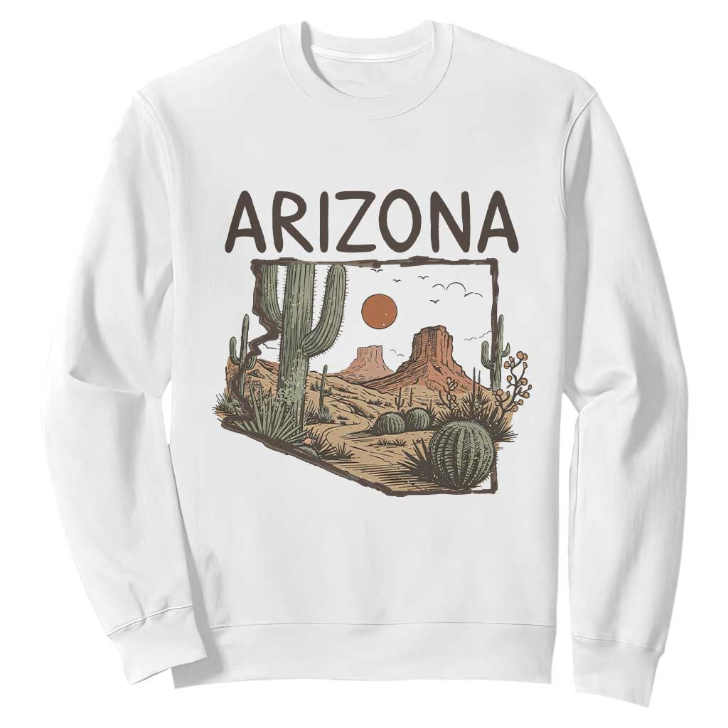 Arizona State Map Desert Landscape Cactus Southwest Sweatshirt TS14 White Print Your Wear