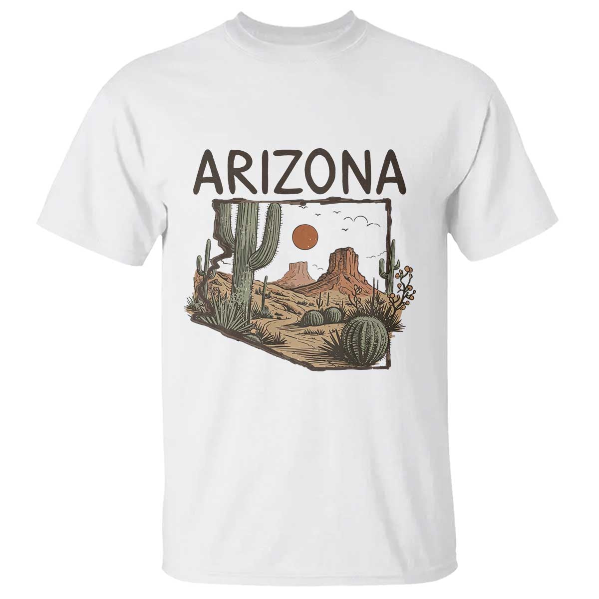 Arizona State Map Desert Landscape Cactus Southwest T Shirt TS14 White Print Your Wear