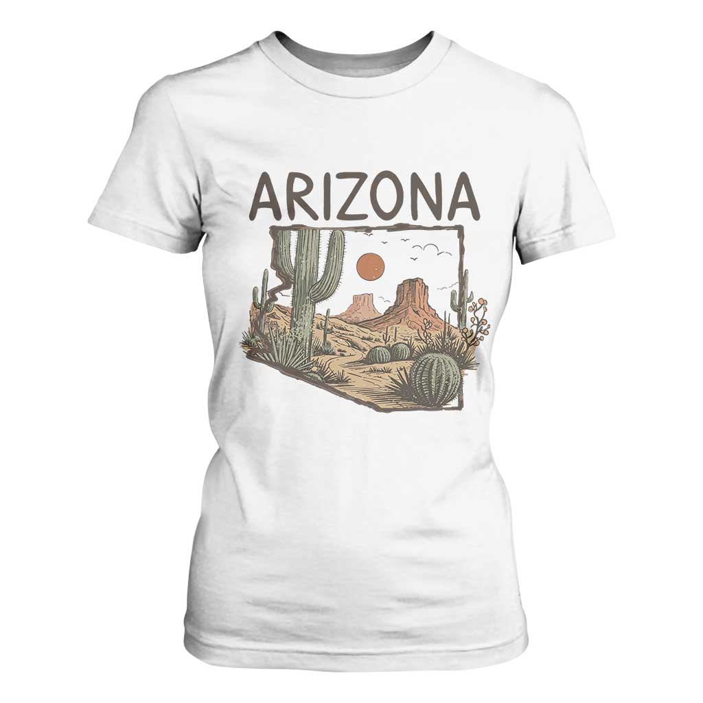 Arizona State Map Desert Landscape Cactus Southwest T Shirt For Women TS14 White Print Your Wear