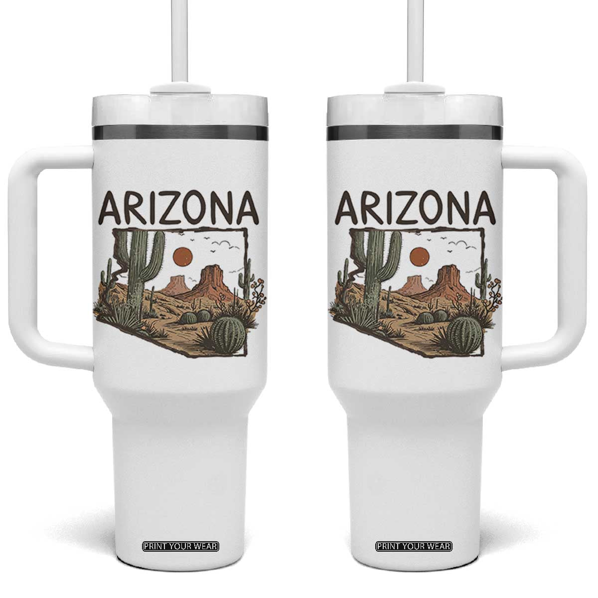 Arizona State Map Desert Landscape Cactus Southwest Tumbler With Handle