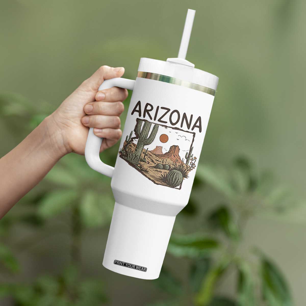 Arizona State Map Desert Landscape Cactus Southwest Tumbler With Handle