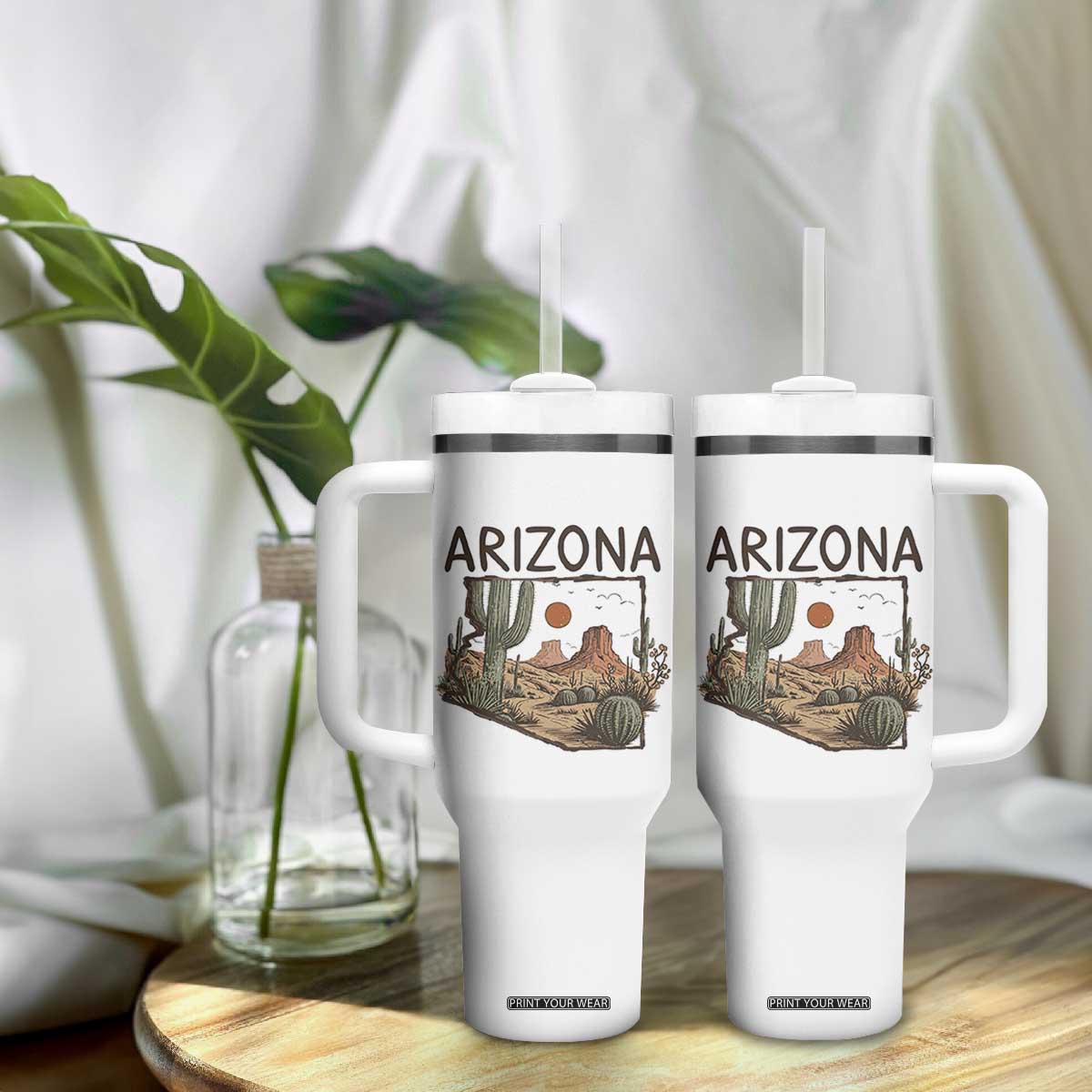 Arizona State Map Desert Landscape Cactus Southwest Tumbler With Handle