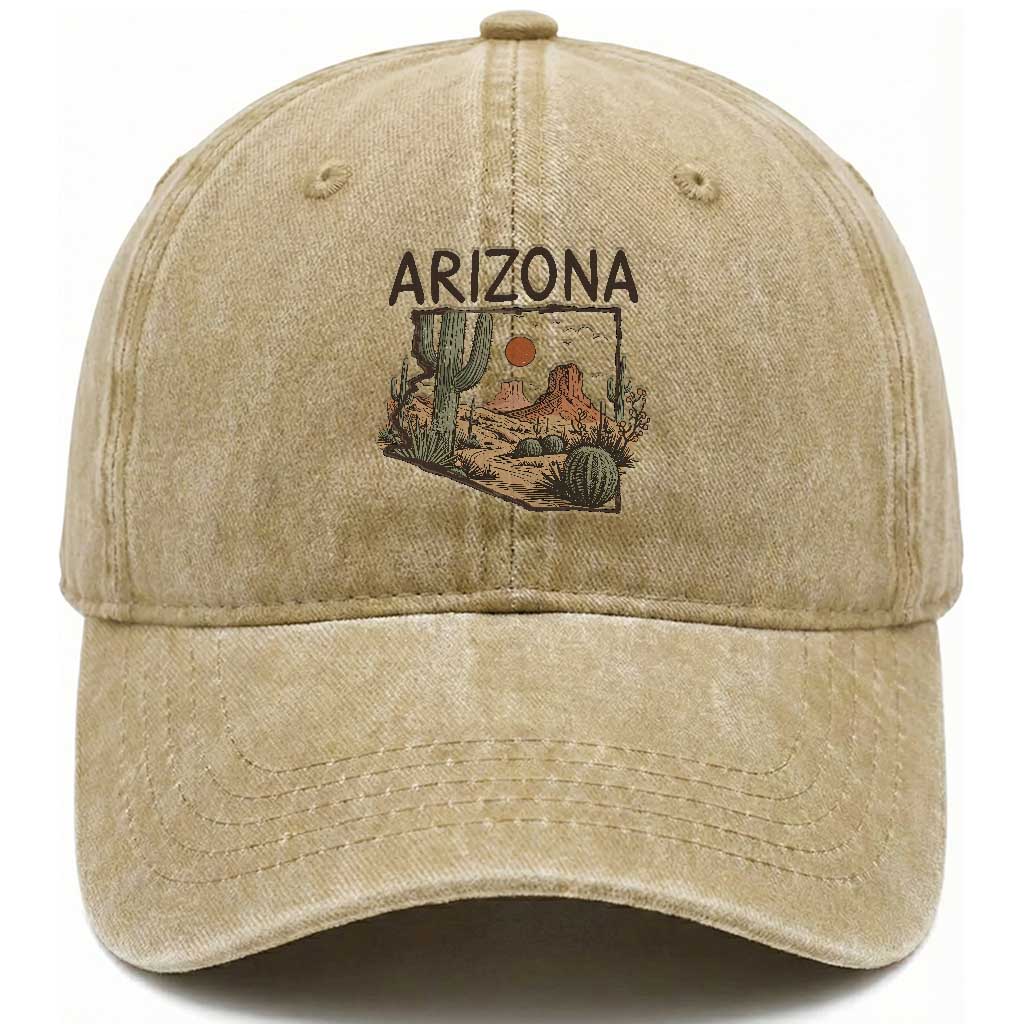 Arizona State Map Desert Landscape Cactus Southwest Washed Cotton Baseball Cap