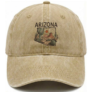 Arizona State Map Desert Landscape Cactus Southwest Washed Cotton Baseball Cap
