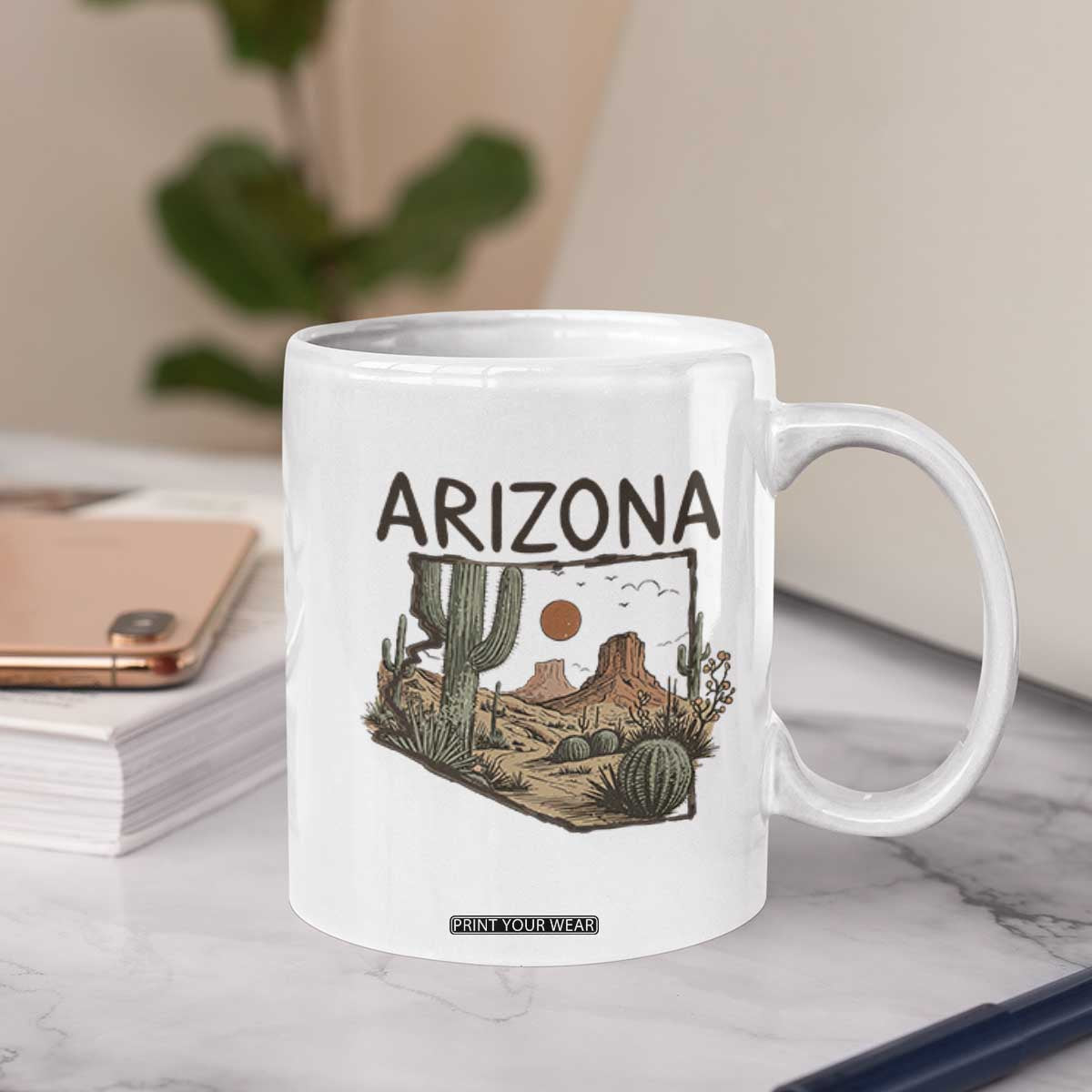 Arizona State Map Desert Landscape Cactus Southwest Coffee Mug