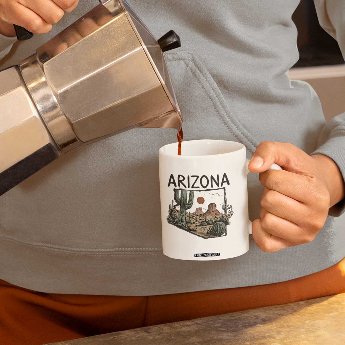 Arizona State Map Desert Landscape Cactus Southwest Coffee Mug