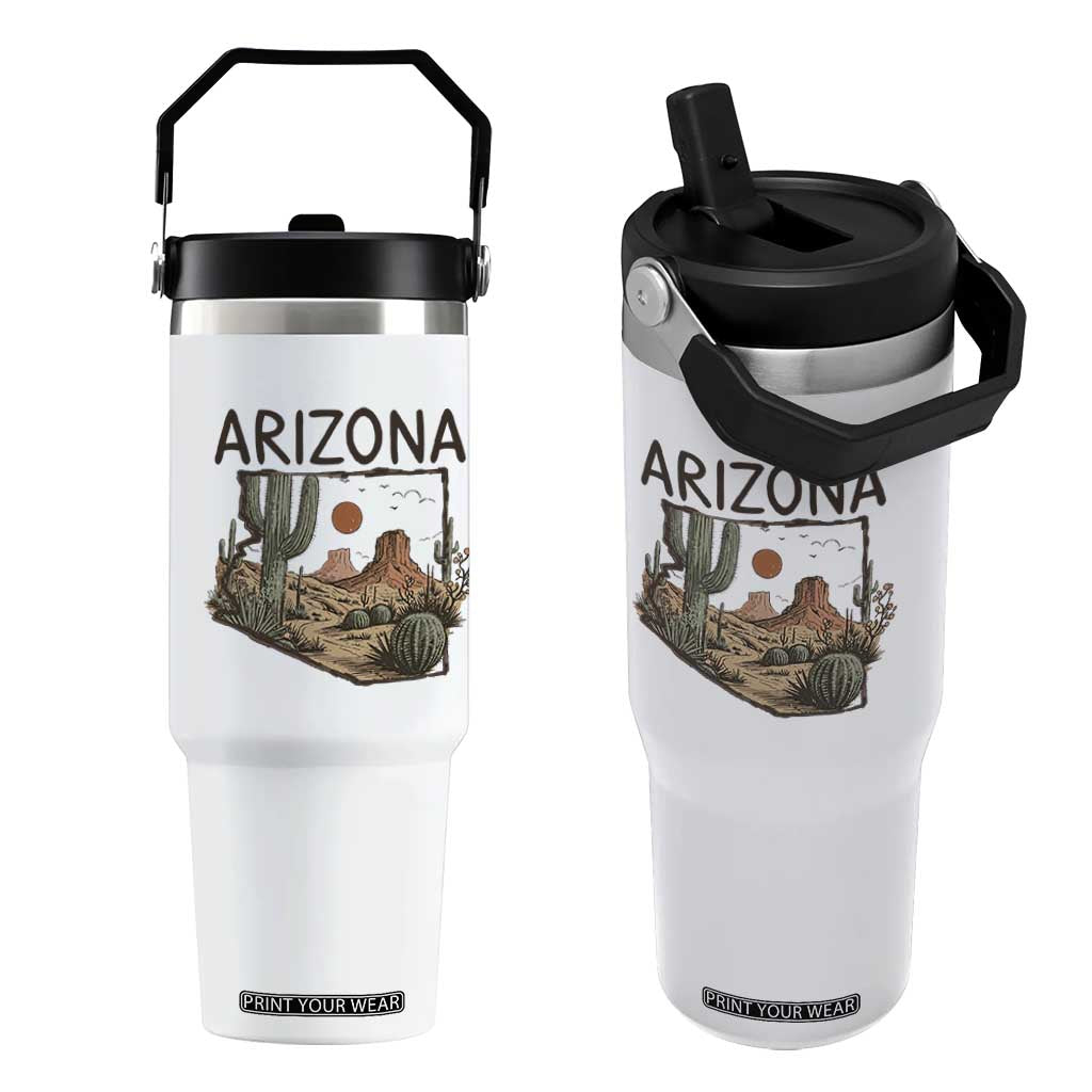 Arizona State Map Desert Landscape Cactus Southwest Flip Straw Tumbler TS14 One Size: 30 oz White Print Your Wear