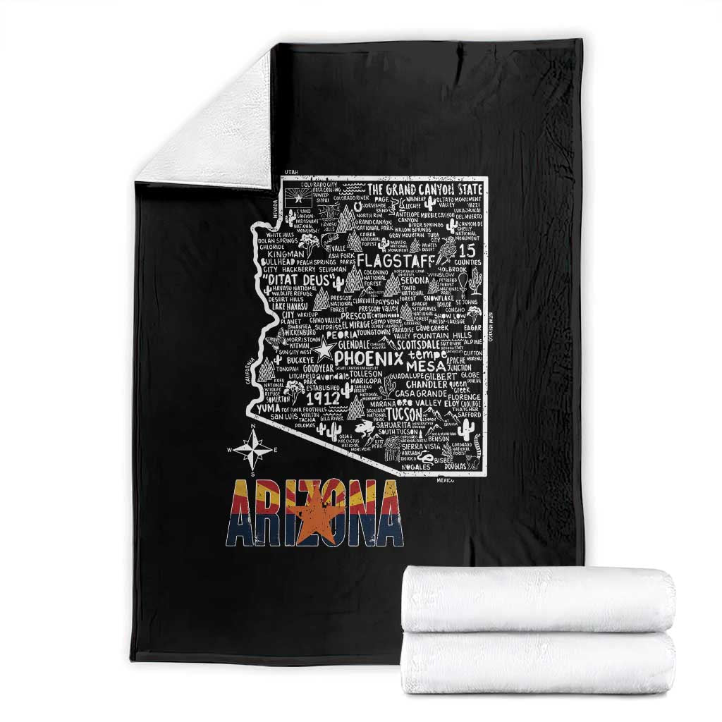 Arizona Map Phoenix Sedona Tucson Southwest Travel Throw Blanket TS14 Black Print Your Wear