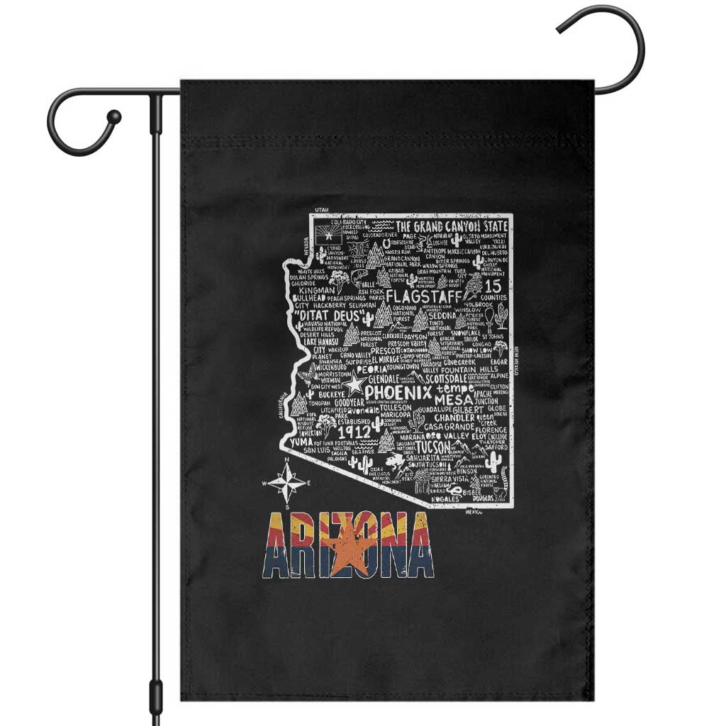 Arizona Map Phoenix Sedona Tucson Southwest Travel Garden Flag TS14 Black Print Your Wear