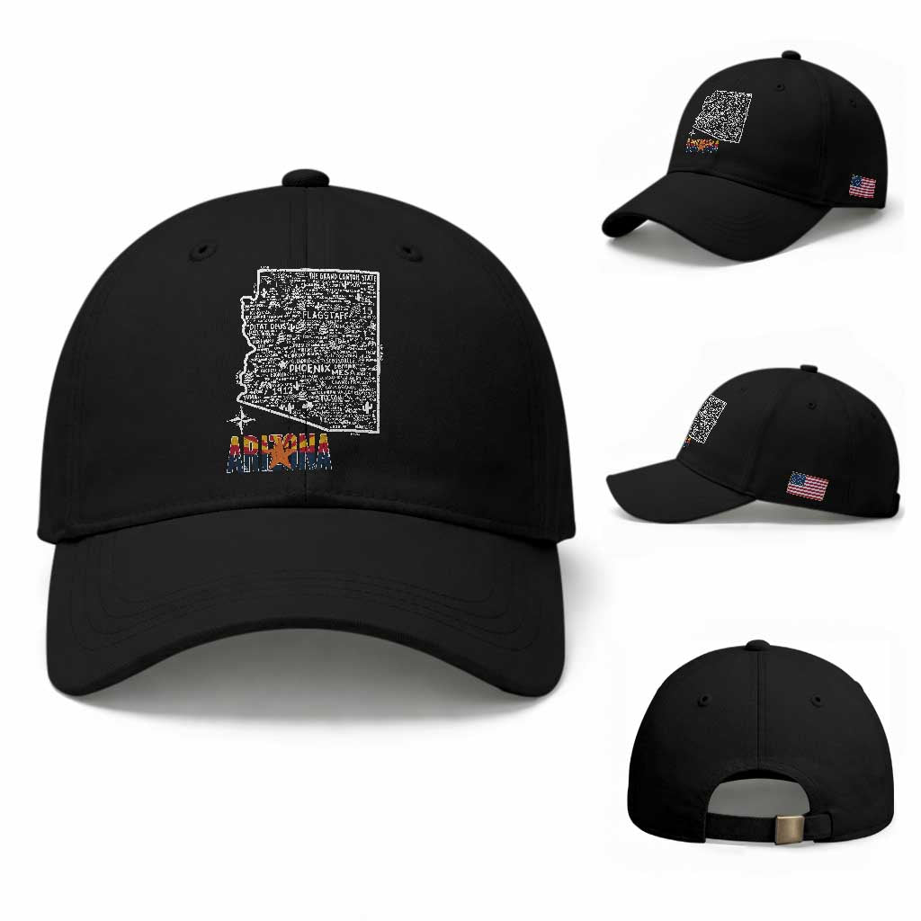 Arizona Map Phoenix Sedona Tucson Southwest Travel Baseball Cap