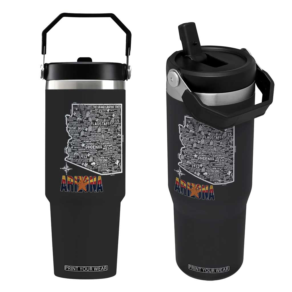 Arizona Map Phoenix Sedona Tucson Southwest Travel Flip Straw Tumbler