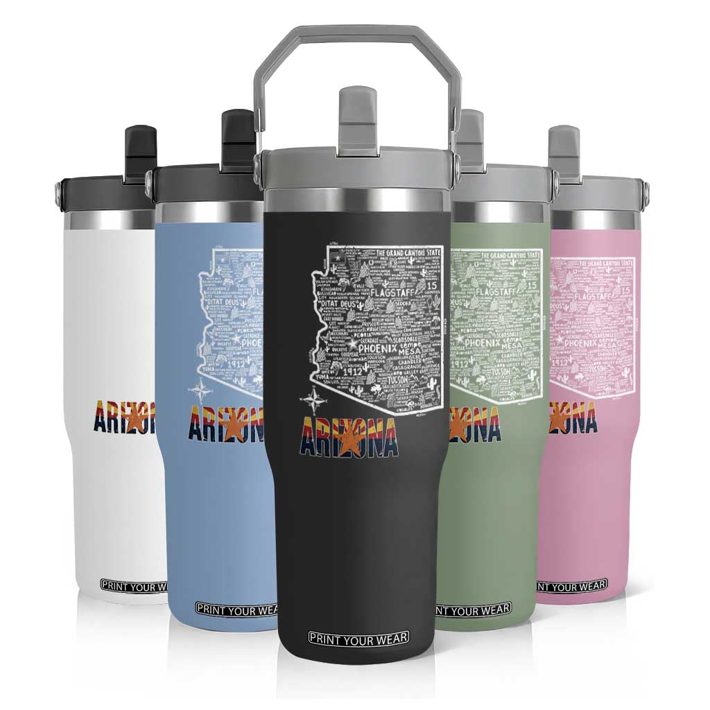Arizona Map Phoenix Sedona Tucson Southwest Travel Flip Straw Tumbler