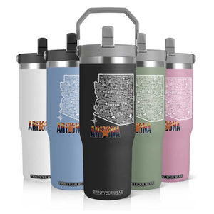 Arizona Map Phoenix Sedona Tucson Southwest Travel Flip Straw Tumbler