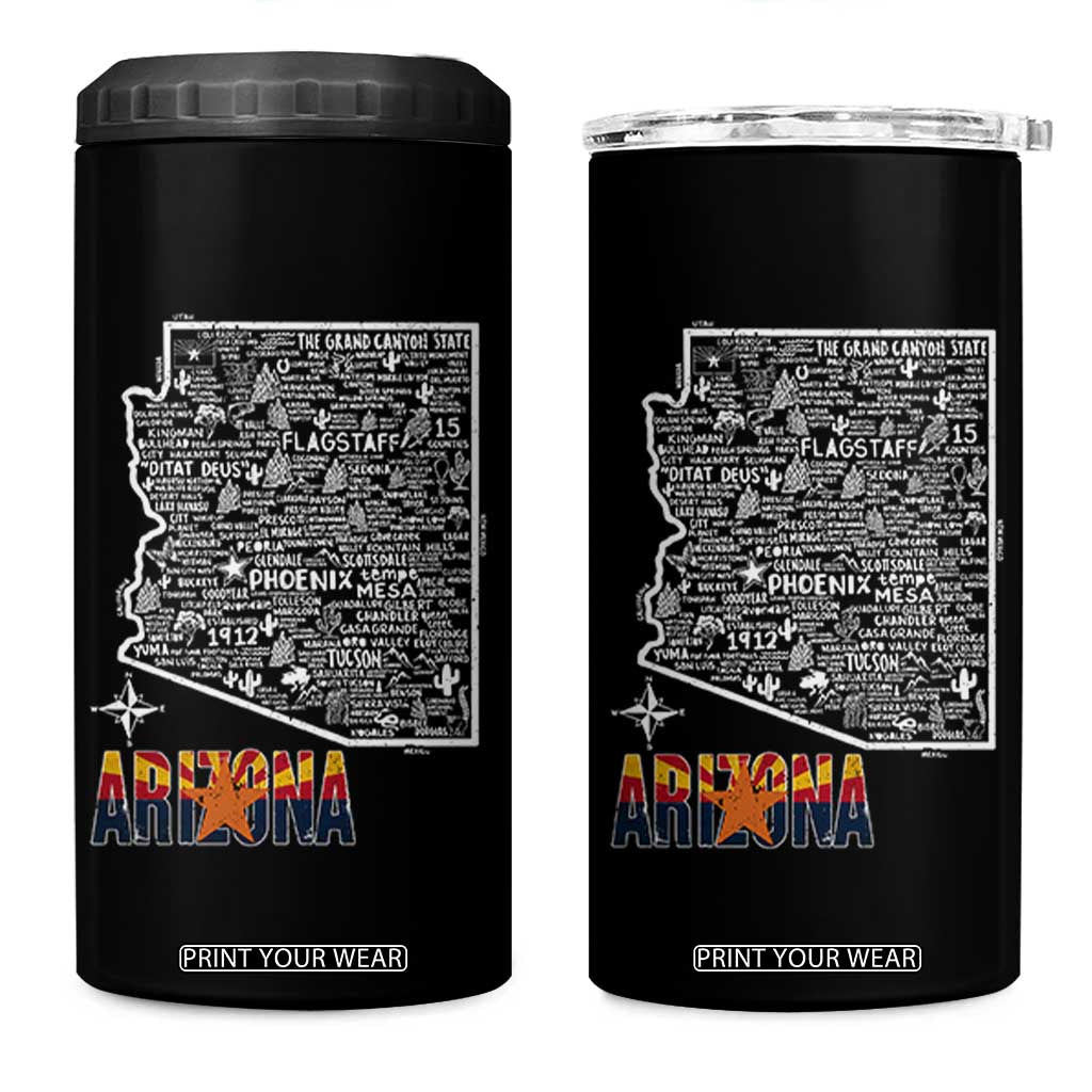 Arizona Map Phoenix Sedona Tucson Southwest Travel 4 in 1 Can Cooler Tumbler TS14 One Size: 16 oz Black Print Your Wear