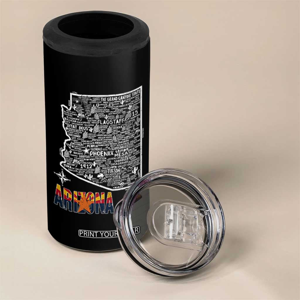 Arizona Map Phoenix Sedona Tucson Southwest Travel 4 in 1 Can Cooler Tumbler