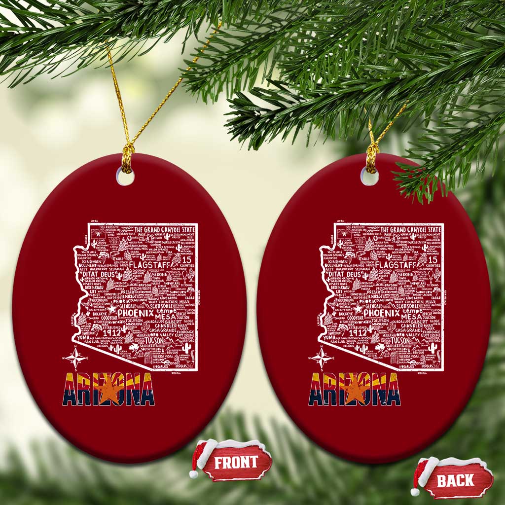 Arizona Map Phoenix Sedona Tucson Southwest Travel Ceramic Ornament