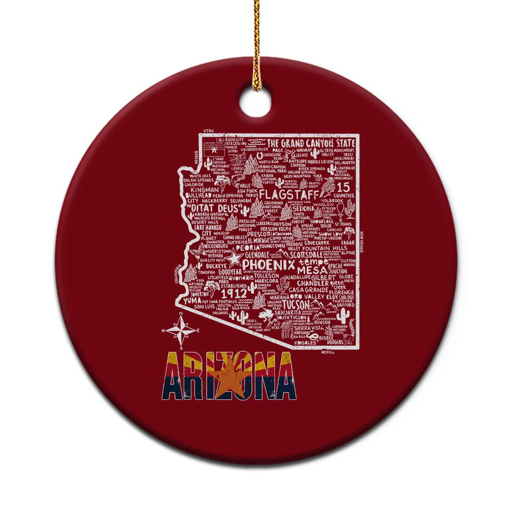 Arizona Map Phoenix Sedona Tucson Southwest Travel Ceramic Ornament