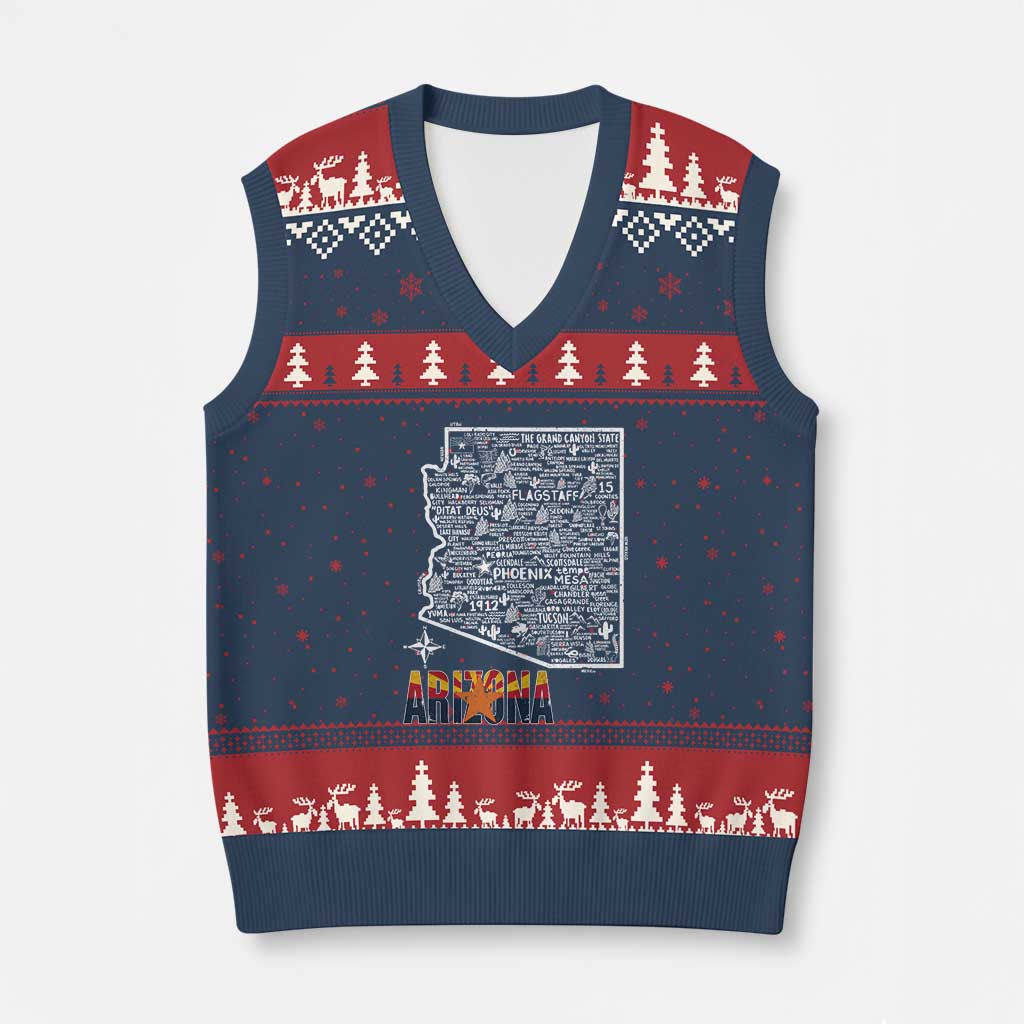 Arizona Map Phoenix Sedona Tucson Southwest Travel V-Neck Knit Sweater Vest TS14 Navy Red Print Your Wear
