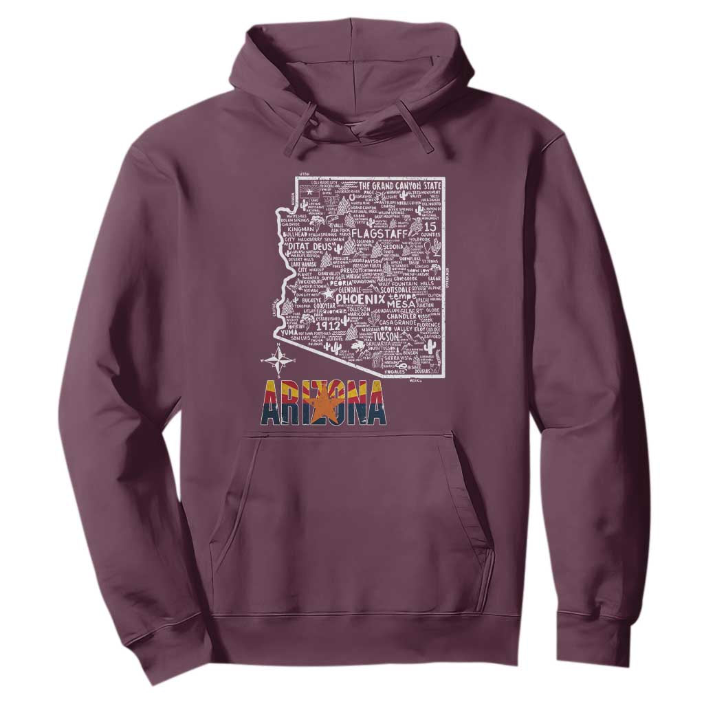 Arizona Map Phoenix Sedona Tucson Southwest Travel Hoodie