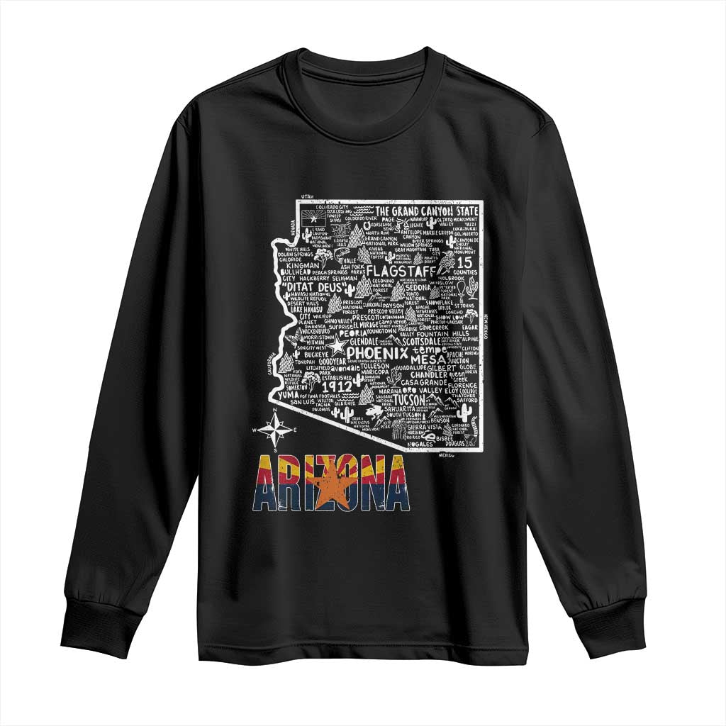 Arizona Map Phoenix Sedona Tucson Southwest Travel Long Sleeve Shirt