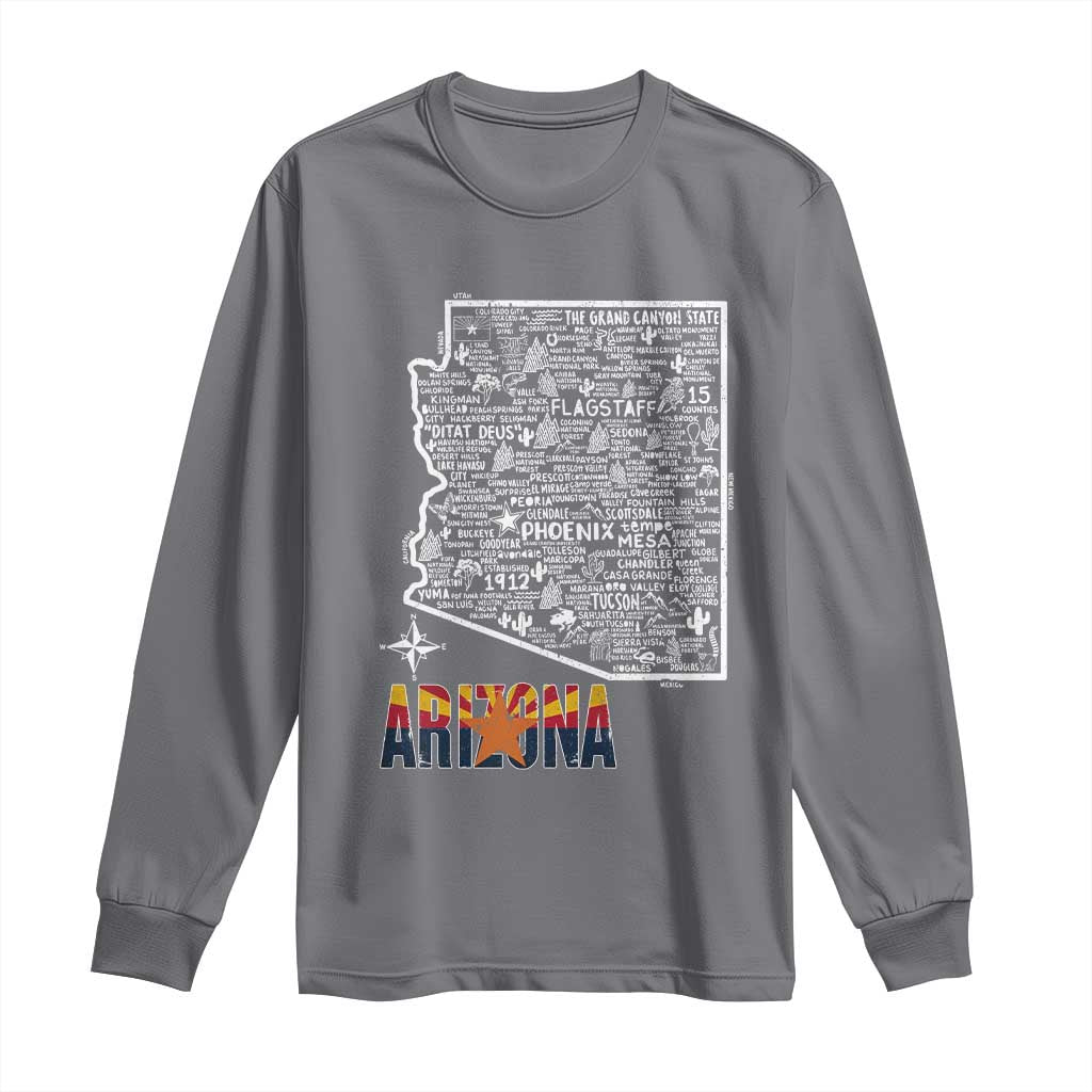 Arizona Map Phoenix Sedona Tucson Southwest Travel Long Sleeve Shirt