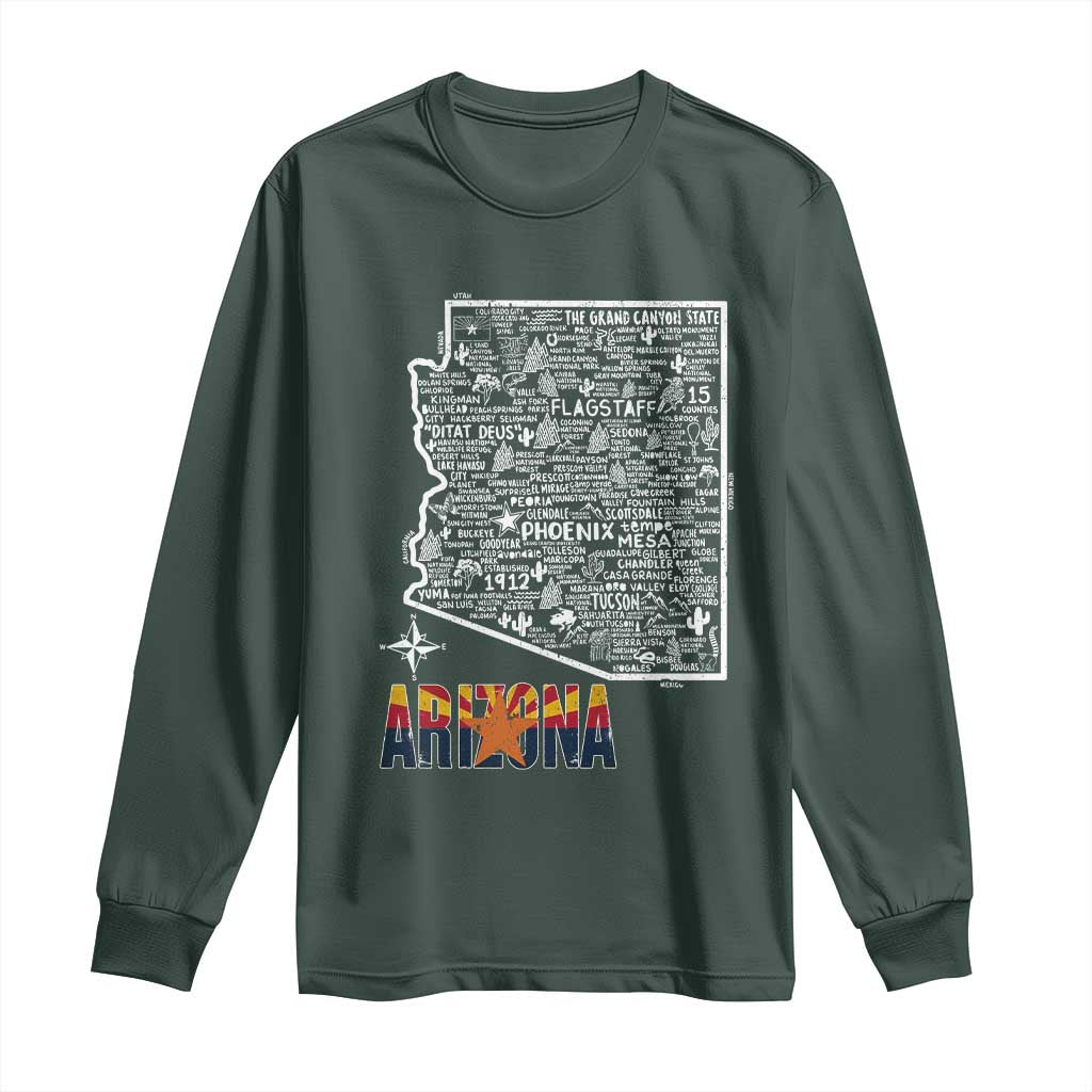 Arizona Map Phoenix Sedona Tucson Southwest Travel Long Sleeve Shirt