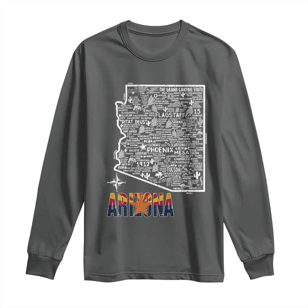Arizona Map Phoenix Sedona Tucson Southwest Travel Long Sleeve Shirt