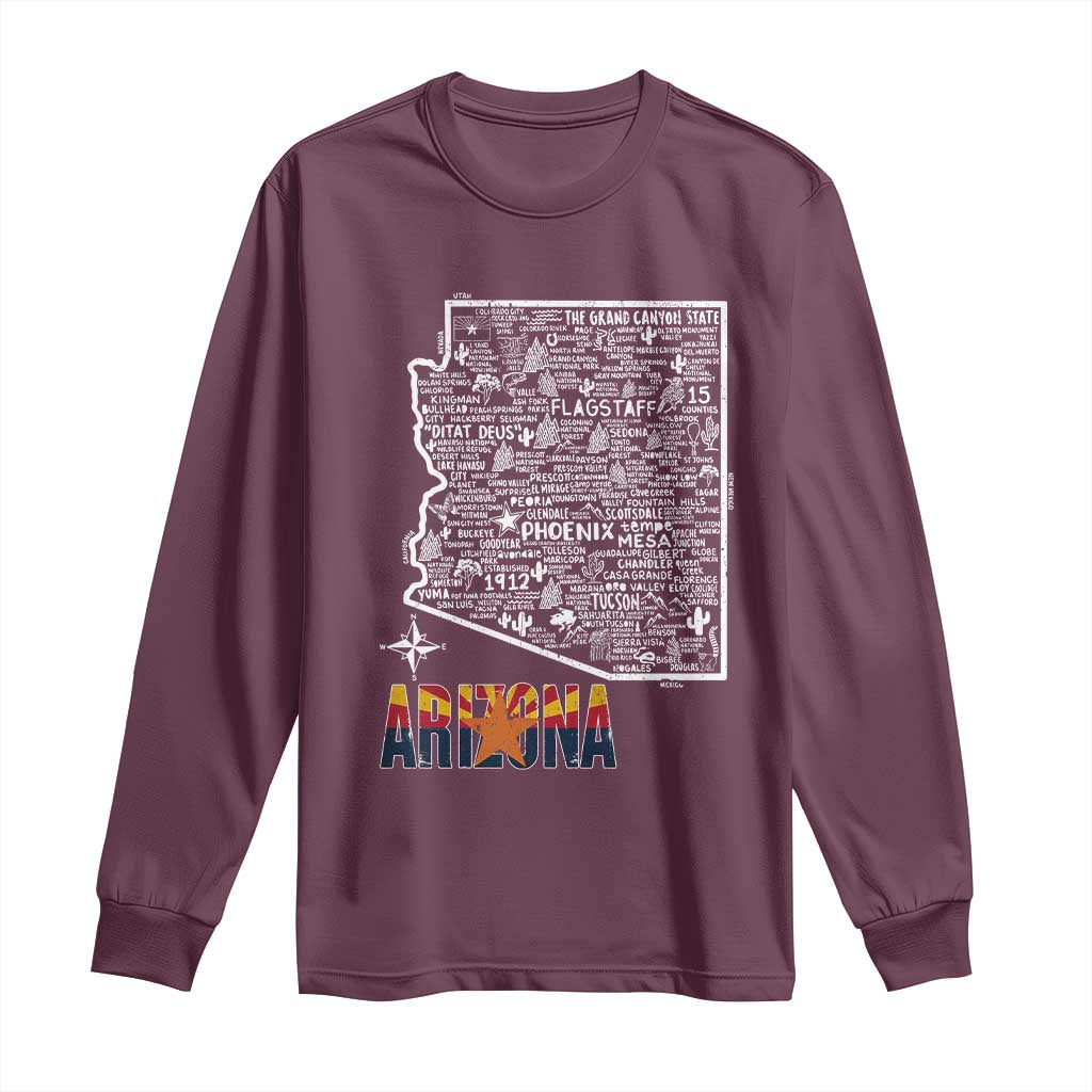 Arizona Map Phoenix Sedona Tucson Southwest Travel Long Sleeve Shirt