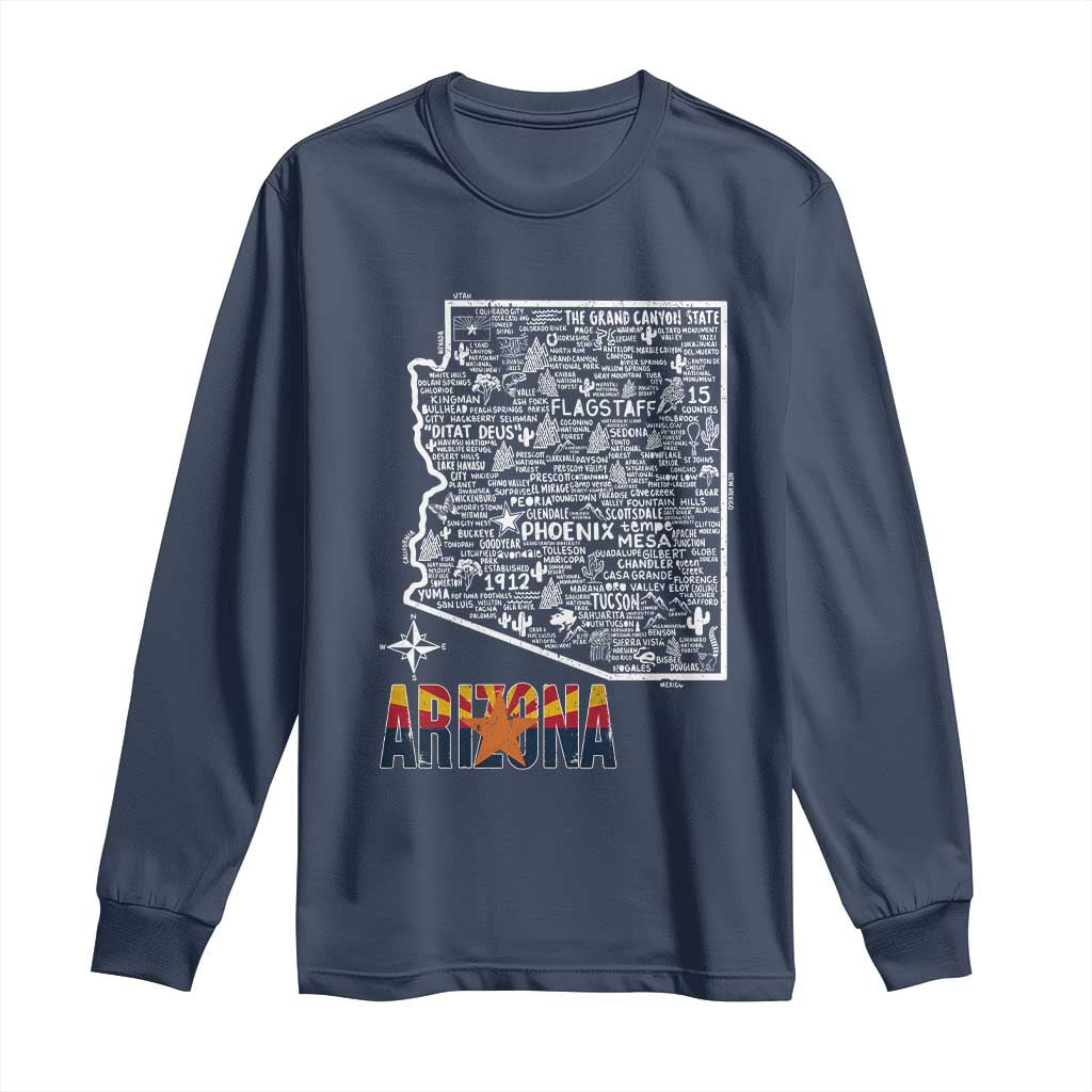 Arizona Map Phoenix Sedona Tucson Southwest Travel Long Sleeve Shirt