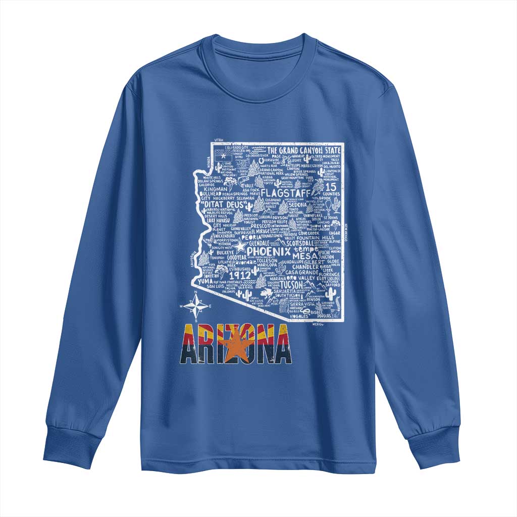 Arizona Map Phoenix Sedona Tucson Southwest Travel Long Sleeve Shirt
