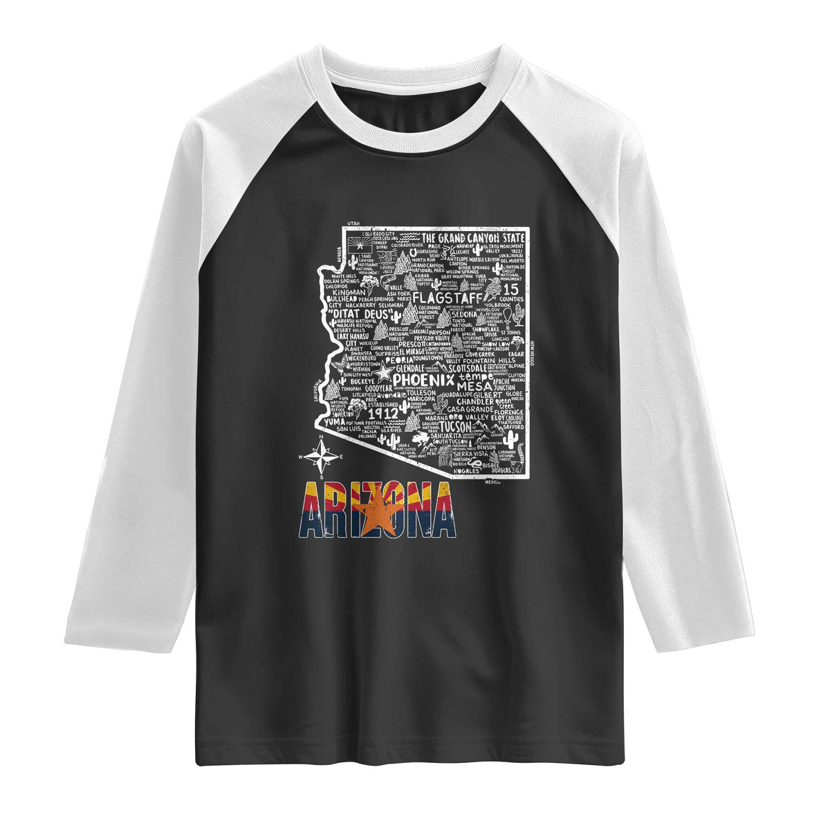 Arizona Map Phoenix Sedona Tucson Southwest Travel Raglan Shirt