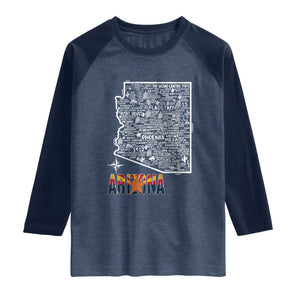 Arizona Map Phoenix Sedona Tucson Southwest Travel Raglan Shirt