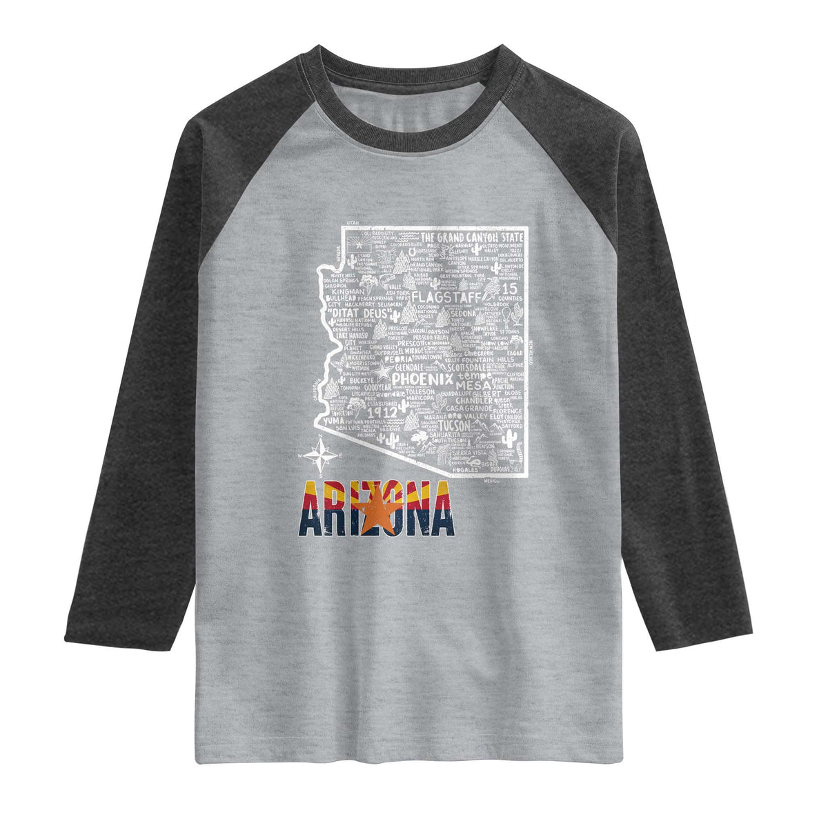 Arizona Map Phoenix Sedona Tucson Southwest Travel Raglan Shirt