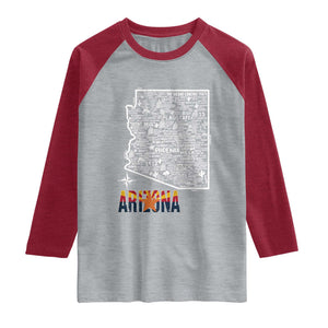 Arizona Map Phoenix Sedona Tucson Southwest Travel Raglan Shirt