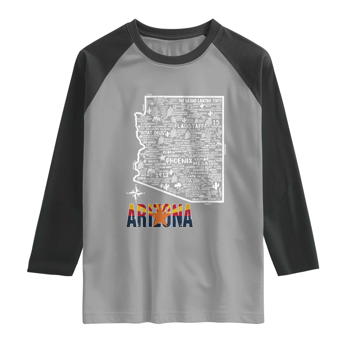 Arizona Map Phoenix Sedona Tucson Southwest Travel Raglan Shirt