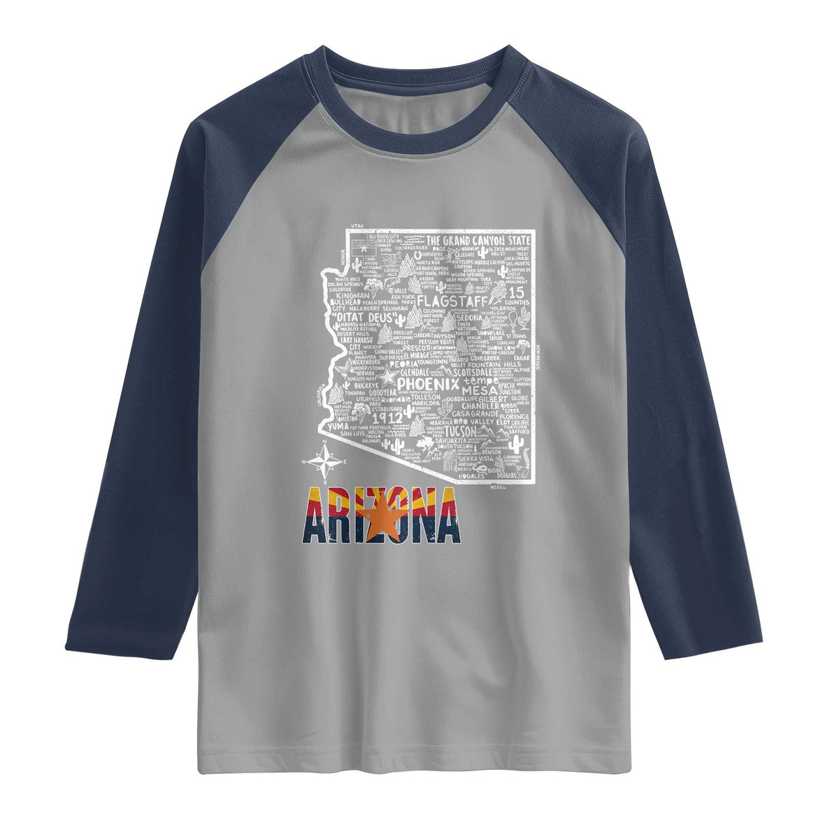 Arizona Map Phoenix Sedona Tucson Southwest Travel Raglan Shirt