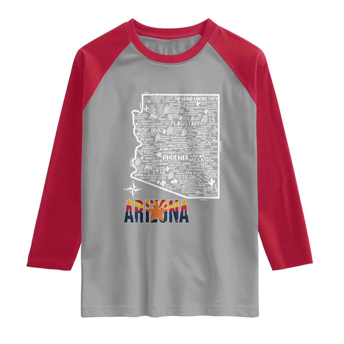 Arizona Map Phoenix Sedona Tucson Southwest Travel Raglan Shirt