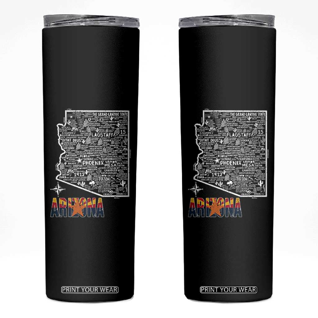 Arizona Map Phoenix Sedona Tucson Southwest Travel Skinny Tumbler TS14 Black Print Your Wear
