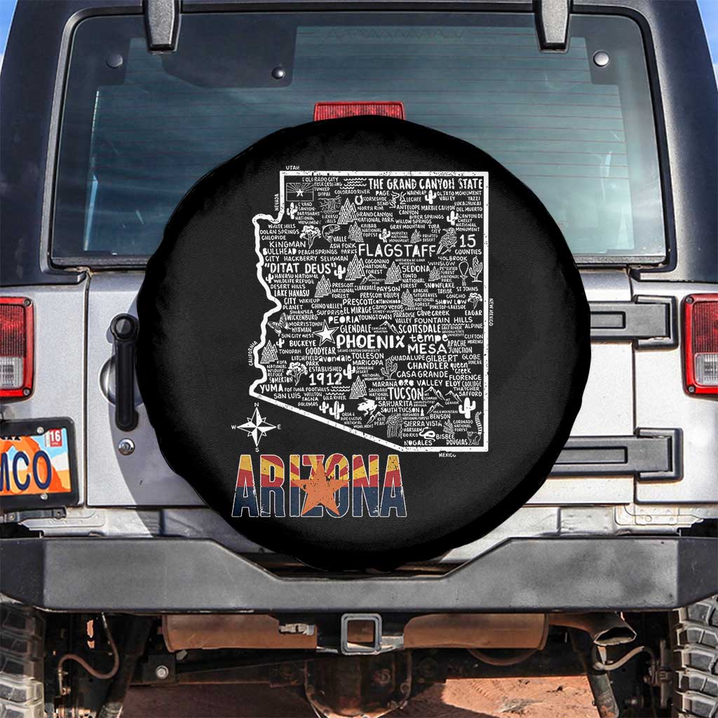 Arizona Map Phoenix Sedona Tucson Southwest Travel Spare Tire Cover TS14 No hole Black Print Your Wear