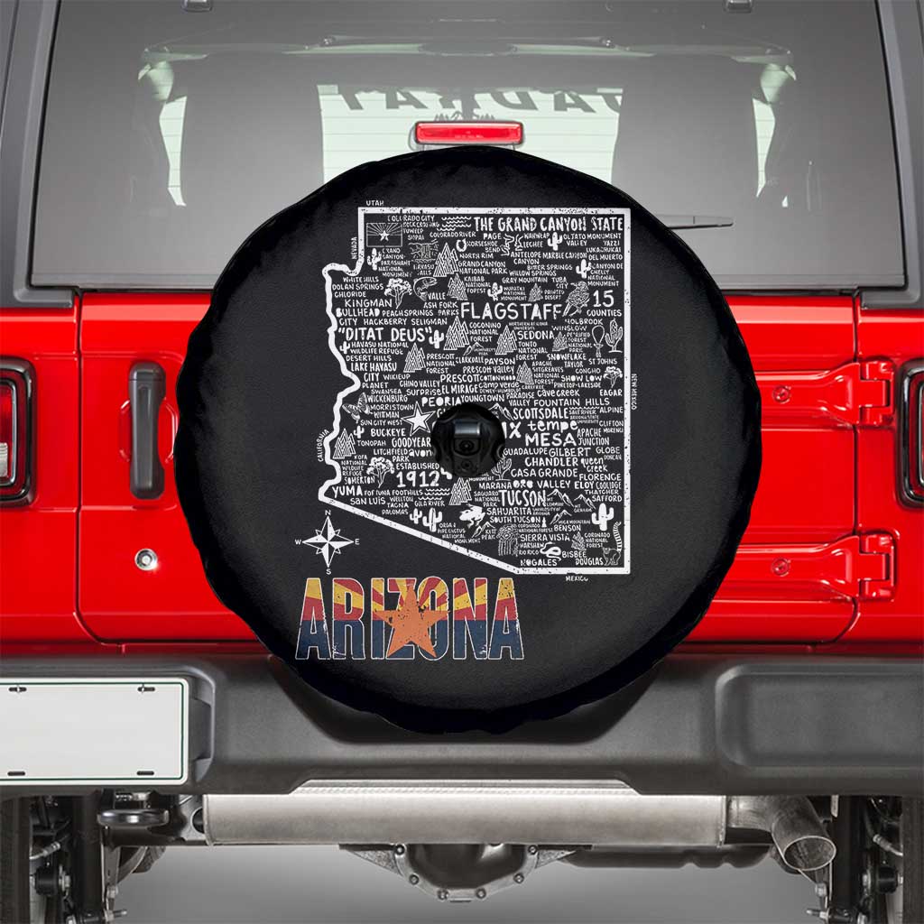 Arizona Map Phoenix Sedona Tucson Southwest Travel Spare Tire Cover TS14 Black Print Your Wear
