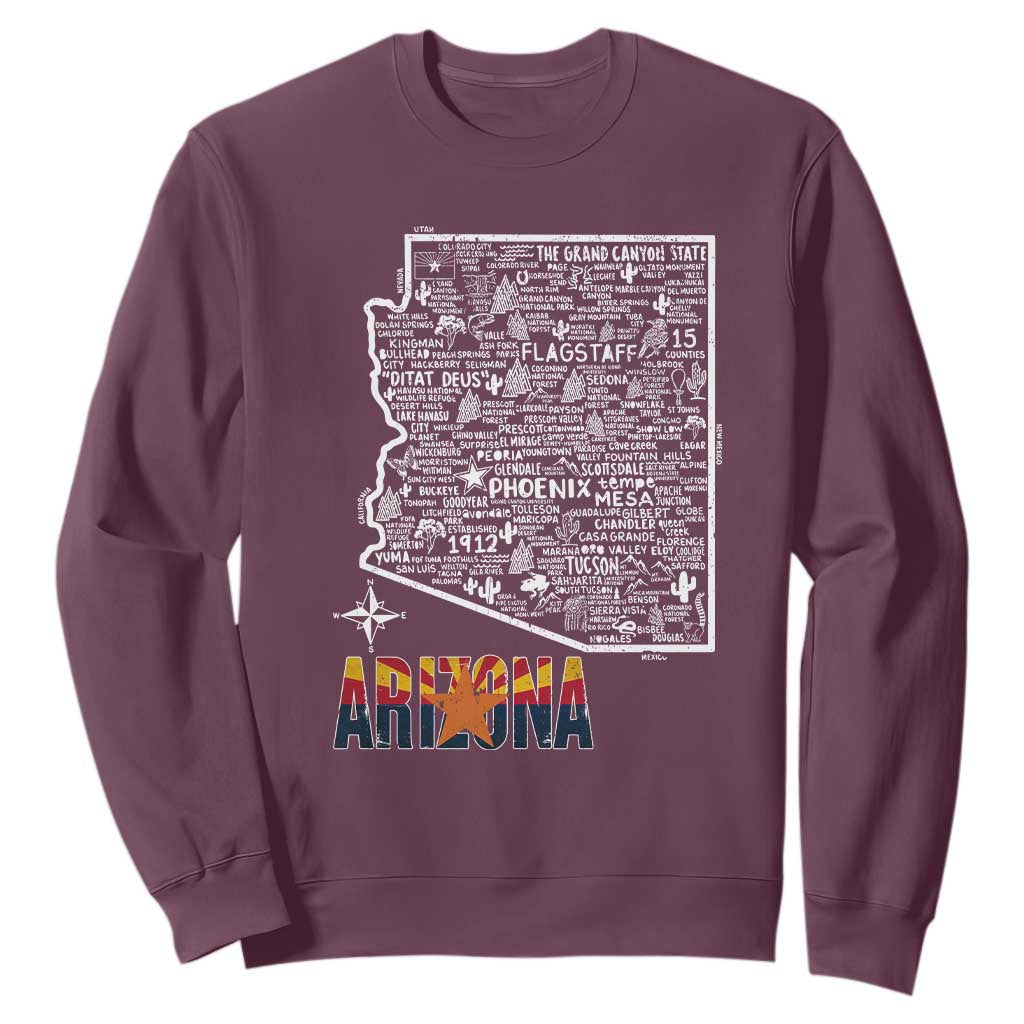 Arizona Map Phoenix Sedona Tucson Southwest Travel Sweatshirt