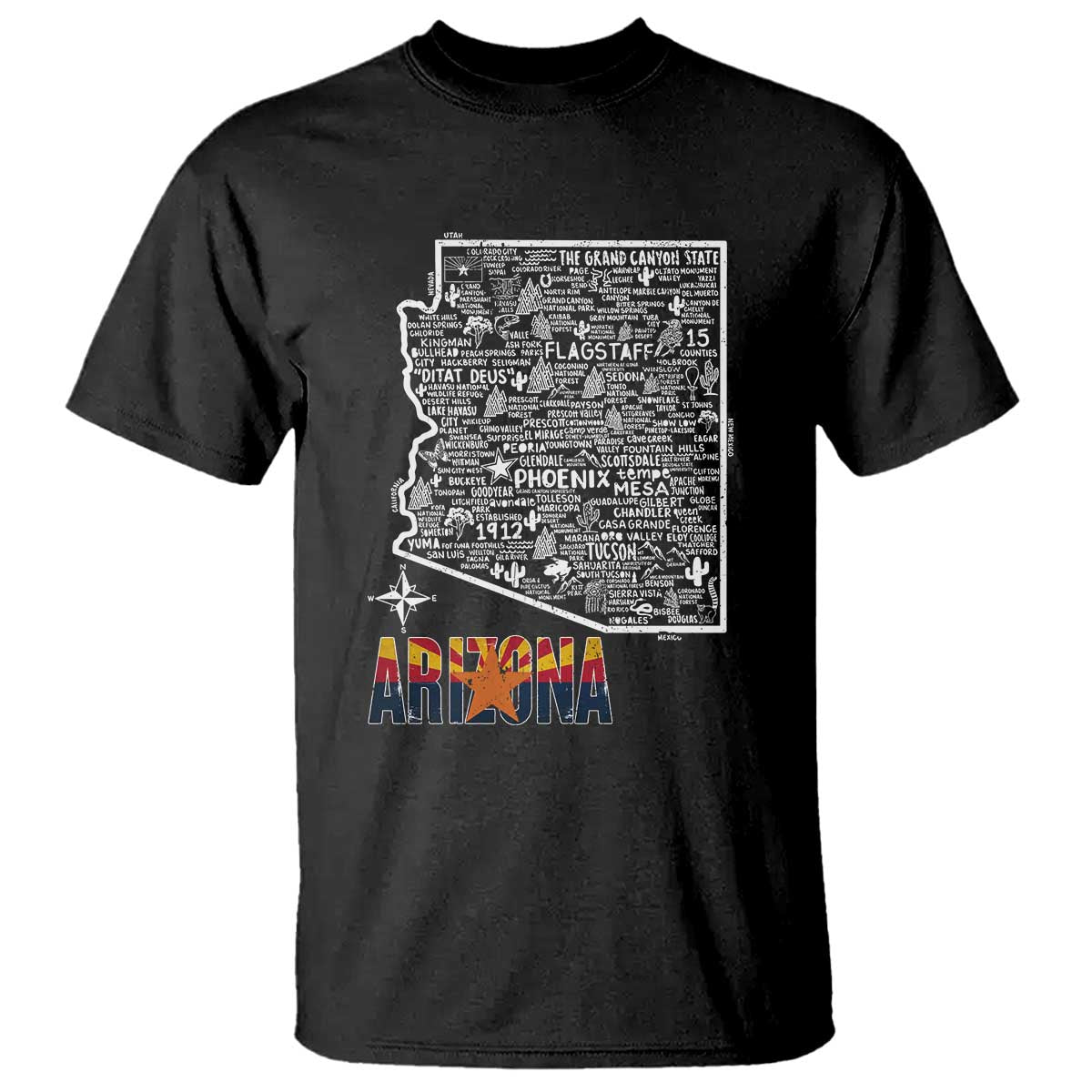 Arizona Map Phoenix Sedona Tucson Southwest Travel T Shirt