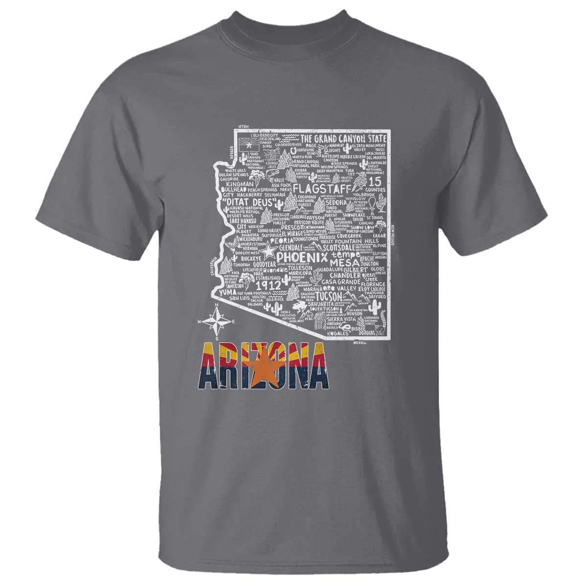 Arizona Map Phoenix Sedona Tucson Southwest Travel T Shirt