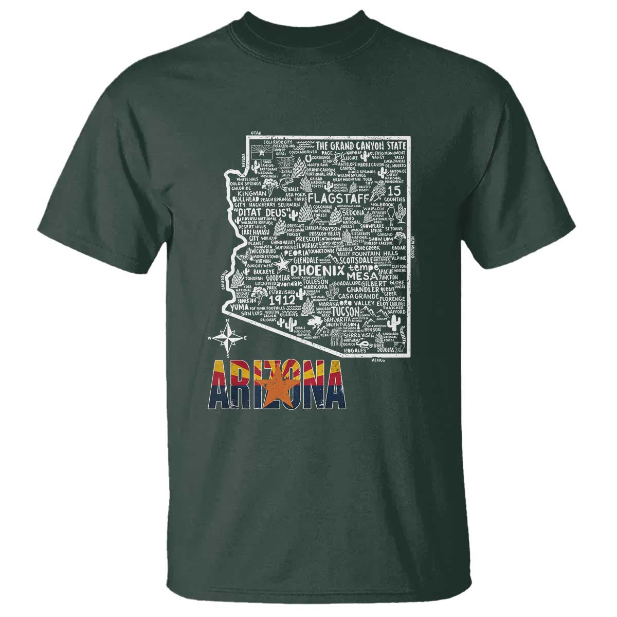 Arizona Map Phoenix Sedona Tucson Southwest Travel T Shirt